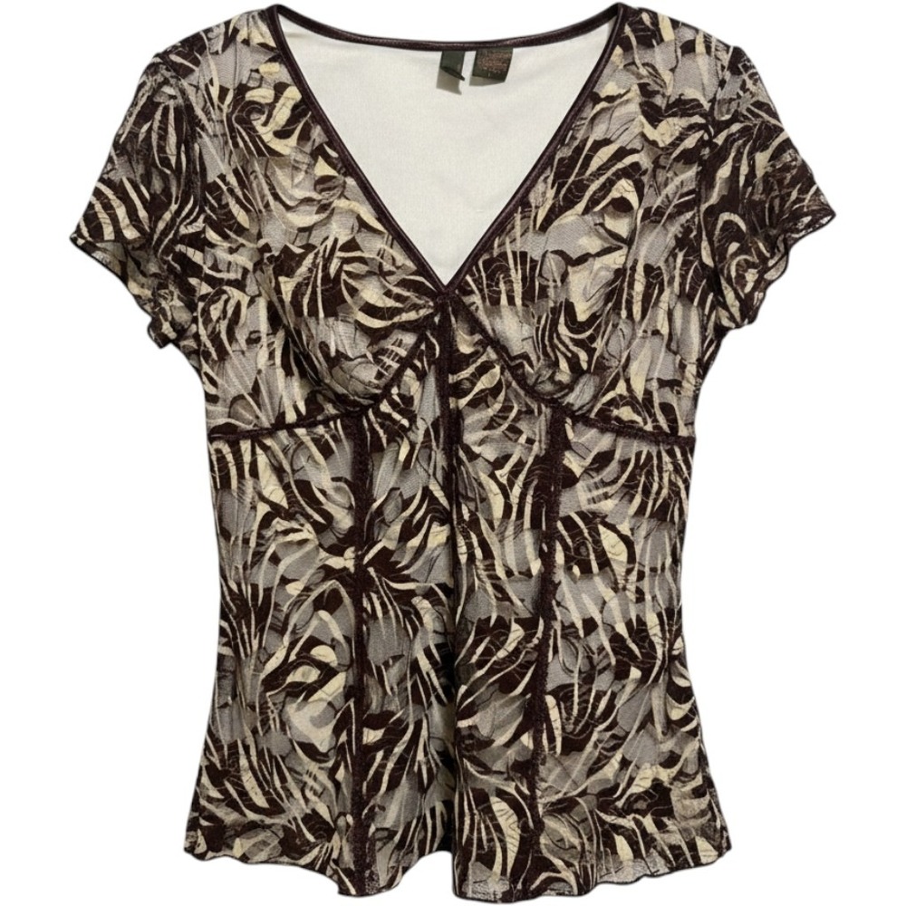 Sere Nade New York Mesh Top Women Large Babydoll Sheer Overlay V-Neck Y2K Blouse